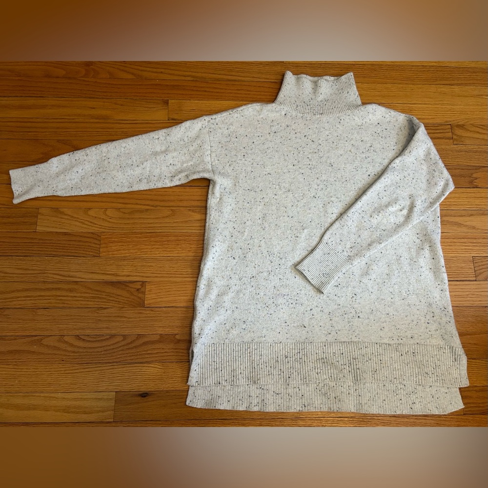 LOFT Oversized Speckled Split Hem Turtleneck Sweater Cotton Blend Size Small